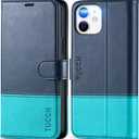 TUCCH Case Wallet for iPhone 12/iPhone 12 Pro 5G, RFID Blocking Card Slot PU Leather Stand Magnetic Folio Cover with TPU Protective Interior Shell Compatible with iPhone 12/12 Pro, Dark Blue&Lake Blue