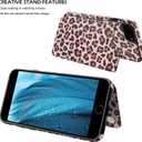 LETO for iPhone 8 Plus Case,iPhone 7 Plus Case,Flip Folio Leather Wallet Case Cover with Flower Designs for Girls Women,Card Slots,Protective Phone Shell Champagne Leopard