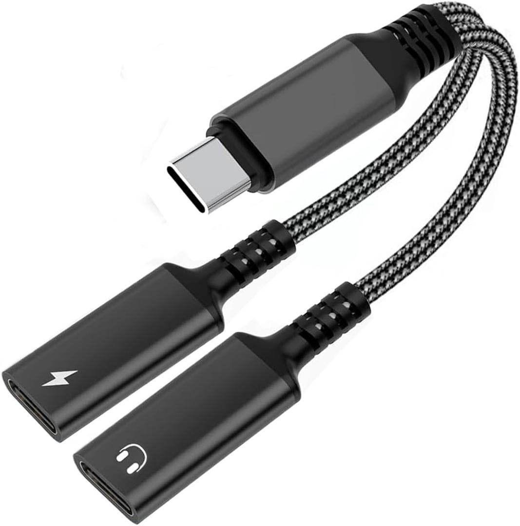Orisell USB C Splitter, 2-in-1 USB C Headphone Adapter Audio Dongle Cable with PD 60W Charging Port Compatible with Pixel 2 3 4,Galaxy S23 S22 S21 S20, iPhone 16/15 More (1 Pack)