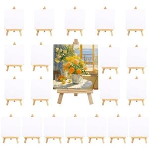20Pack 4 x 4 Inch Mini Canvases with Easel Sets, Art Canvases Painting Kit for Kids Teenagers