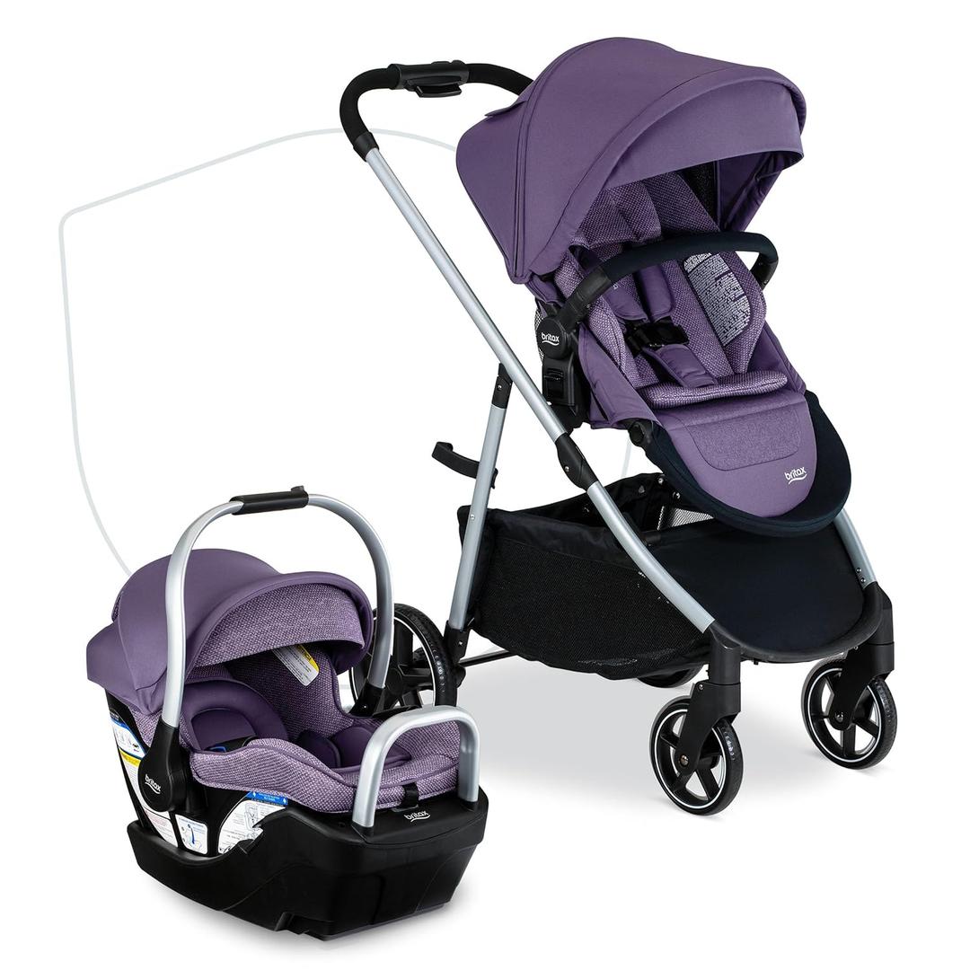 Britax Willow Grove SC Travel System, Infant Car Seat Stroller Combo with Willow SC Infant Car Seat, Alpine Base, and Grove Stroller; ClickTight Technology, SafeWash & StayClean Fabrics Pindot Iris