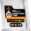 10' x 12' Clear Vinyl Tarp - Super Heavy Duty 20 Mil Transparent Waterproof PVC Tarpaulin with Brass Grommets - for Patio Enclosure, Camping, Outdoor Tent Cover, Porch Canopy - by Xpose Safety