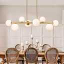 Jonsi Dining Room Light Fixture Over Table, Mid Century Chandeliers, Modern 8 Lights Globe Glass Linear Chandelier Adjustable Ceiling Hanging for Living Dining Room Kitchen Island, Gold