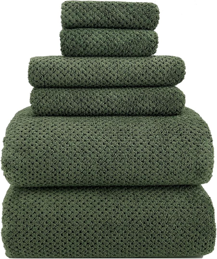 YTYC 39x78 Inch Oversized Bath Sheets Extra Large Bath Towels Set of 6 Super Soft Luxury Microfiber Shower Towels for Bathroom 80% Polyester(Olive Green,6 Piece)