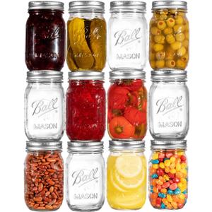 Ball Regular Mouth Mason Jars 16 oz. (12 Pack) - Pint Size Jars with Airtight Lids and Bands for Canning, Fermenting, Pickling, Meal Prep or DIY Decors and Projects Bundled with Peaknip Jar Opener