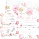 Under the Sea Pearl Baby Shower Invitations For Girl, Ocean Girl Baby Shower Invites Diaper Raffle Tickets, Book Request Cards Fill in Blank (25 Pcs & Envelopes)/Set-07