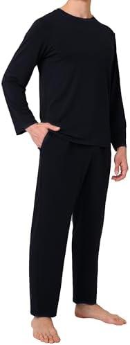 BAMBOO COOL Mens Pajama Set Bamboo Viscose Soft Pijamas Sets for Men Long Sleeve Full Length Pants Pjs Sleepwear with Pockets, XL