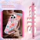 ZIYE for iPhone 15 Pro Phone Case Glitter Glossy Pink Coastal Beach Ocean Sea Shell Floral Collage for Women Girl Slim Shockproof Protective Phone Cover
