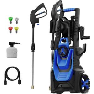 Electric Pressure Washer, 5000PSI 3.2GPM Power Washer with Hose Reel, Foam Cannon, Car Washing Machine with 20FT Hose, 35FT Cord, High Pressure Washer for Deck, Driveway, Patio, Blue