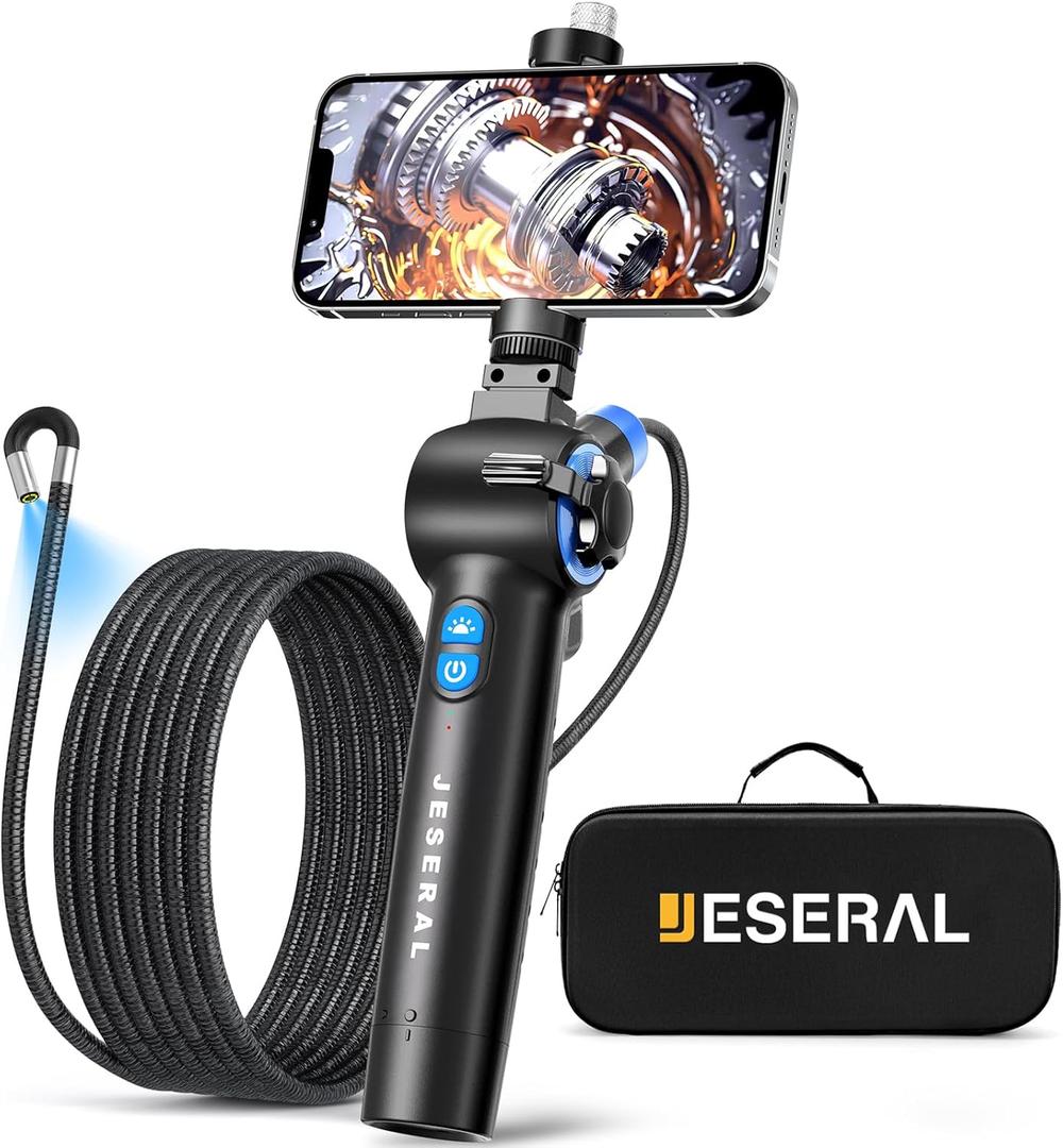 Articulating Borescope 2-Way 210- JESERAL 8.5mm Lens Endoscope camera with 6 light, HD1080P Inspection Camera with Steering Probe, Compatible with Android&iOS Phone, scope with 3.3FT Semi-Rigid Cable