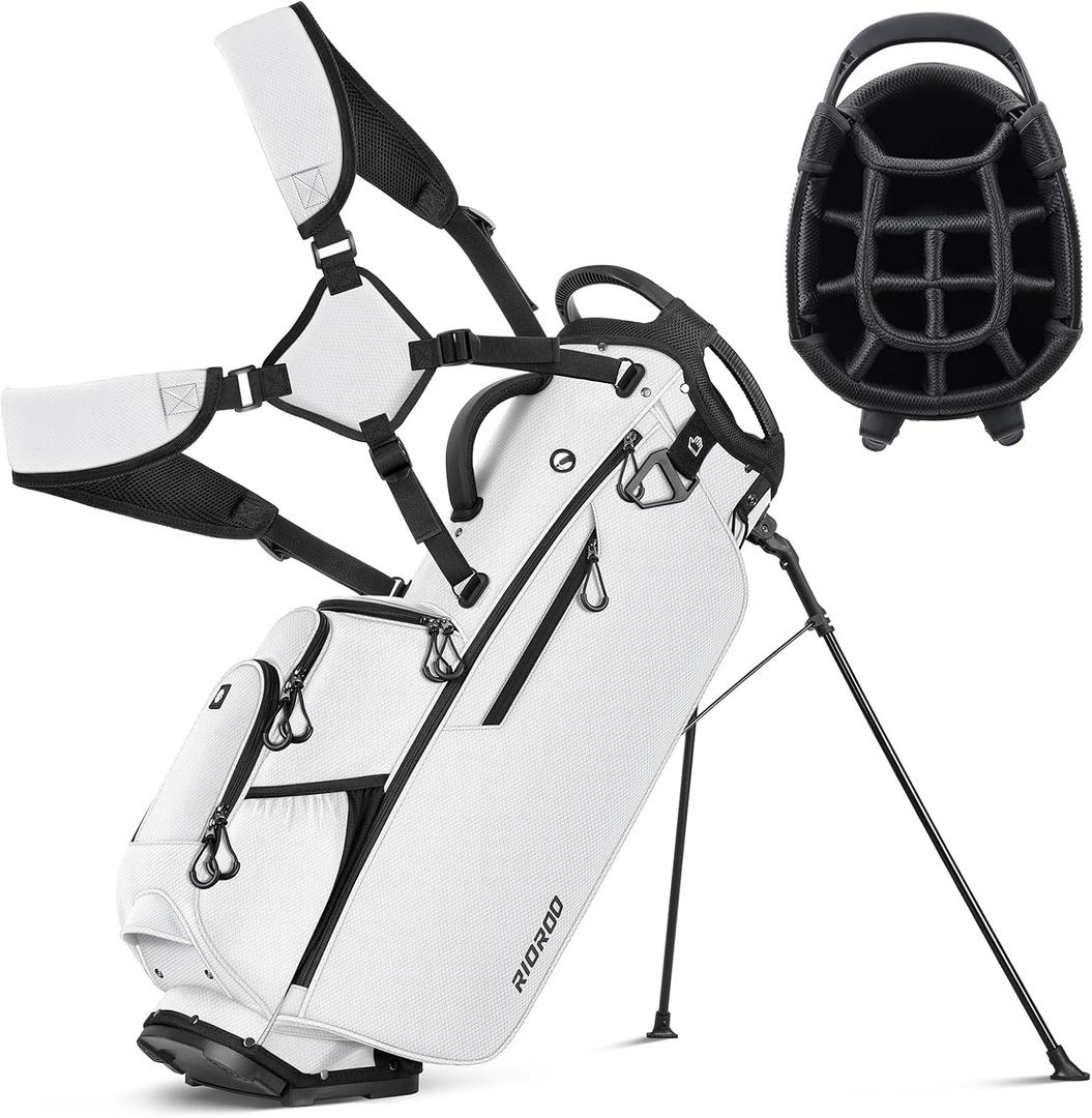 14 Way Golf Stand Bag, Men Women Lightweight Golf Bag with Individual Full-Length Dividers, 9 Tactical Pockets, Cooler Pocket, Rain Cover Ergonomic Dual Strap for Easy Carry