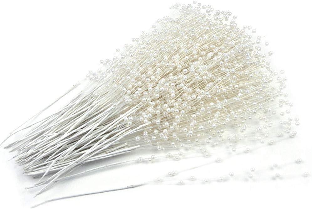 canjoyn 100 Stems Pearl Sticks Beading on Wire Stems for DIY Garland Bridal Wedding Pearl Bouquet Home Party Decor Craft (White)