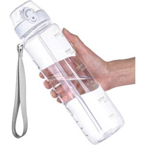 GOPPUS Water Bottle Clear Water Bottle with Straw 32oz Plastic Water Bottles BPA Free Tritan Wide Mouth Bottle Leakproof Motivational bottles water for Gym,Hiking,School or Office(1 Bottles)