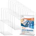 Dynta 24 Pack Acrylic Sign Holder 5x7 Inches Double Sided Picture Frame T Shape Flyer Menu Holder Table Vertical Plastic Clear Display Stand for Restaurant Office Retail Home Wedding