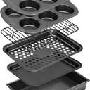 NutriChef 6-Piece Toaster Oven Bakeware Set, Compact Non-Stick Stackable Baking Pan Set with Muffin Pans, Roasting Tray & Baking Sheets, Durable Stain-Resistant Carbon Steel Design for Toaster Ovens