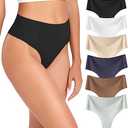 Wealurre Womens Underwear High Waisted Seamless Thongs for Women Breathable No Show Panties for Ladies 4 Pack Size L