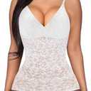 BRABIC Lace Bodysuit for Women Tummy Control Shapewear Sleeveless Tops V-Neck Backless Camisole Jumpsuit Shaper (Small, White)