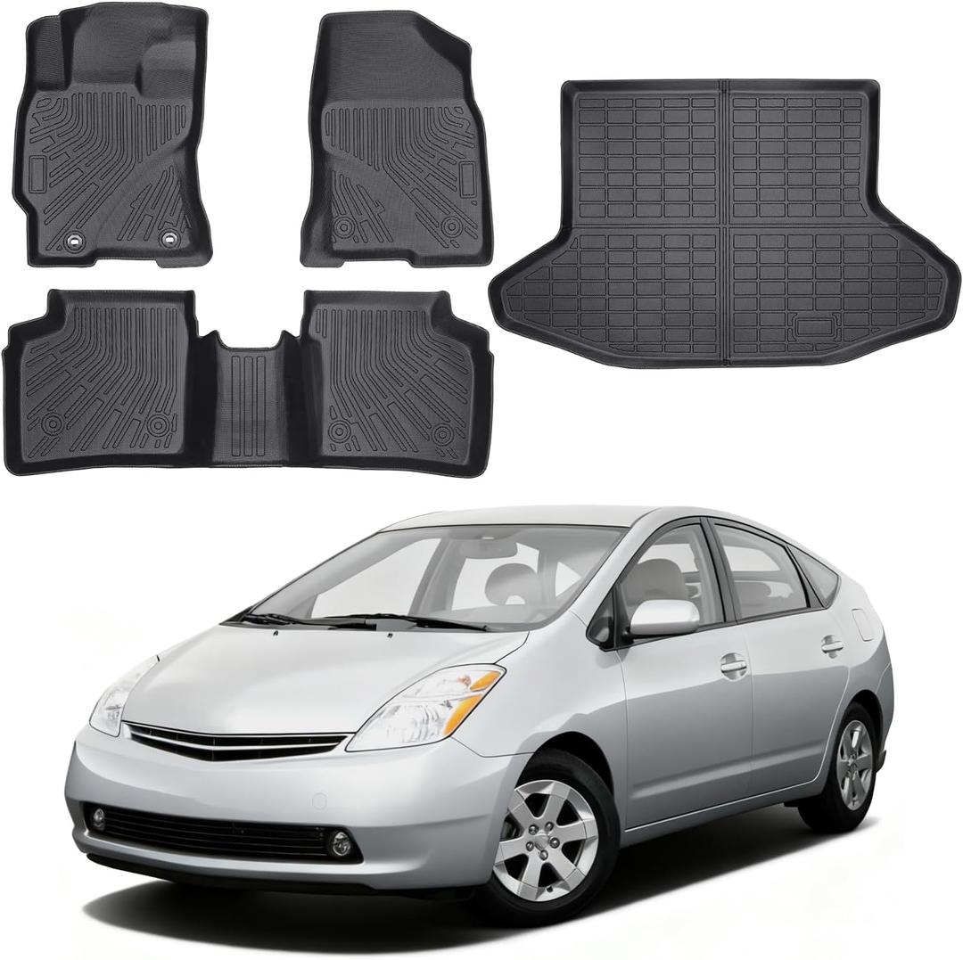 Floor Mats & Cargo Liner Compatible with Toyota Prius 2004-2009,All Weather Protection TPE, Anti-Slip Floor Mats & Trunk Mat Compatible with Prius 2004 2005 2006 2007 2008 2009 Accessories