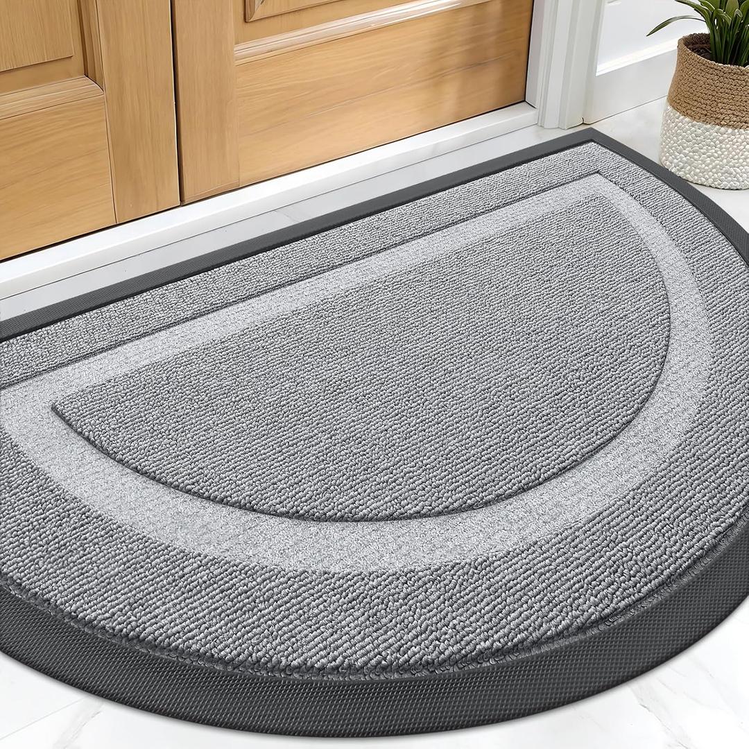 OLANLY Half Circle Door Mat Indoor Outdoor Entrance Welcome, Waterproof All-Season, All-Weather Doormat, Sturdy Natural Rubber, Low Profile, Easy Clean Patio Porch Entryway Mat, 29.5x17, Ash Gray
