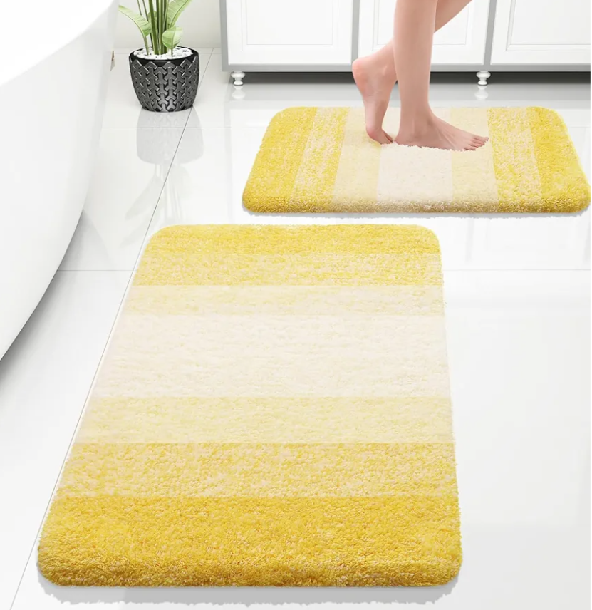 OLANLY Bathroom Rug 1Piece, Soft Absorbent Microfiber Bath Rug Set, Non-Slip, Machine Wash Dry, Plush Shaggy Bath Mats for Bathroom (24"x16", Yellow)