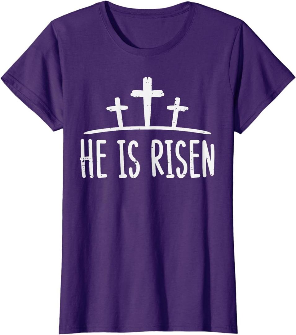 Easter He is Risen Shirt for Christians T-Shirt, Medium, Purple