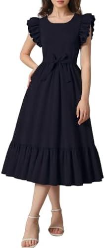 GOTHLETIC Girls Dresses Double Layer Ruffle Sleeve Dress Casual Summer Elegant A-Line Flowy Dresses 12-13Y