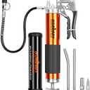 HORUSDY Heavy Duty Grease Gun with 14oz Grease Tubes | Grease Gun Flexible Hose | 7000 PSI | 18 Inch Spring Flex Hose | 2 Working Coupler | 2 Extension Rigid and 1 Sharp Type Nozzle Included