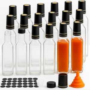 WERTIOO Hot Sauce Bottles 17-Pack 8.5oz Glass Bottles with Caps - Square Hot Sauce Containers for Homemade Chili Oil, Vinegar, BBQ - Empty for Liquid Storage & Gifting WERTIOO Hot Sauce Bottles 17-Pack 8.5oz Glass Bottles with Caps - Square Hot Sauce Containers for Homemade Chili Oil, Vinegar, BBQ - Empty for Liquid Storage & Gifting