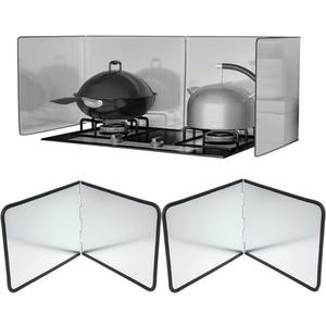 2PCS Grease Oil Splatter Guard for Stove Top 2 Sided Stainless Steel Backsplash Behind Stove Foldable Splash Shield Panel for Kitchen Wall Screen Baking Protector (12×16 inch)