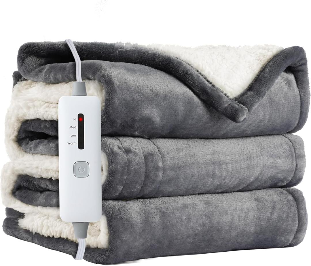 Electric Heated Blanket Throw Size 50"x60", Soft Flannel with Overheat Protection, 9 Adjustable Heat Settings & 10-Hour Auto-Off Timer, Fast Heating for Winter Comfort, Dark Gray