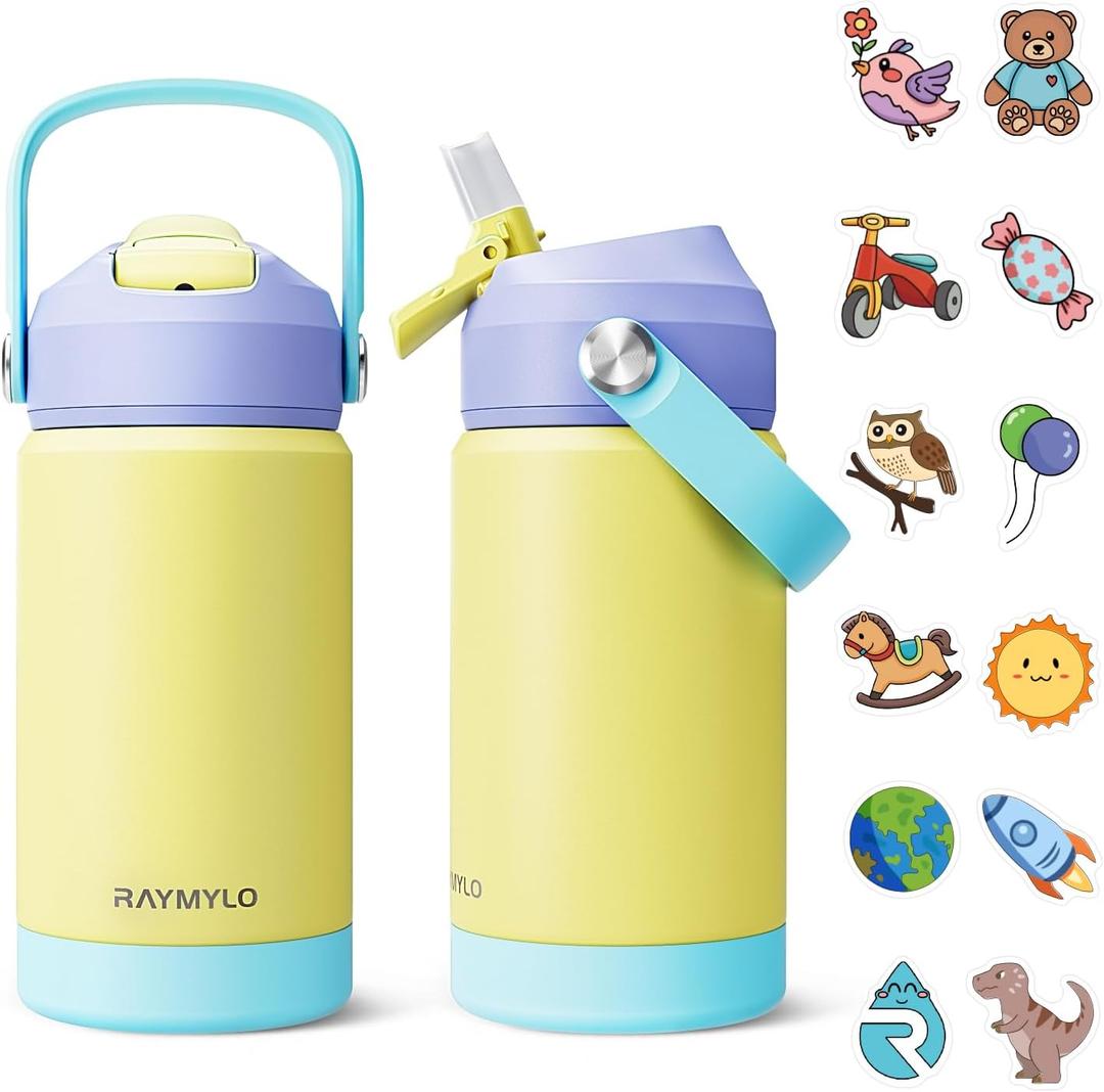 Kids Water Bottle, Toddler Stainless Steel Insulated Hydro Small Flask with Straw & Silicone Boot, Boys/Girls Small Water Bottle for School, 100% Leakproof & BPA Free & Keep Cold for 24 Hours (12 Ounces, Yellow)