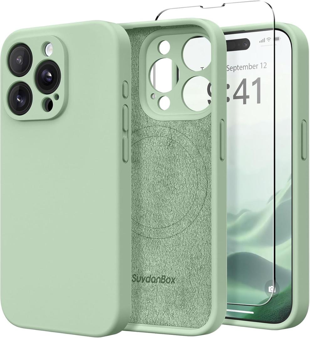Magnetic for iPhone 15 Pro Max Case, Compatible with MagSafe, [Full Camera Protection][Screen Protector] Silicone Shockproof Protective Phone Case for iPhone 15 Pro Max 6.7", Light Cyan