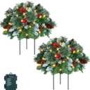 HMASYO 2 Pack PreLit Artificial Christmas Tree Urn Filler, Lighted Christmas Flocked Pine Trees Planter Filler with 50 LED Lights, Weatherproof Sparkle for Entryways, Patios Outdoor Christmas Decor
