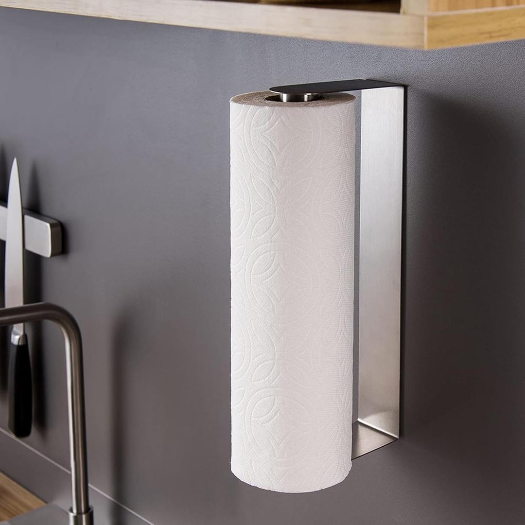 ZUNTO Paper Towel Holder Under Cabinet Self Adhesive Paper Towel Rack (No Drilling), Stainless Steel Wall Mount Paper Towel Holder, Rustproof, Easy Tear (Brushed Silver/Adhesive)