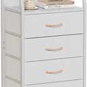 Furnulem Tall 4 Drawers Dresser, Vertical Storage Tower for Bedroom, Hallway, Entryway, Nursery, Closet Organizer, Nightstand Bedside Table Furniture, Sturdy Steel Frame, Wood Top, White