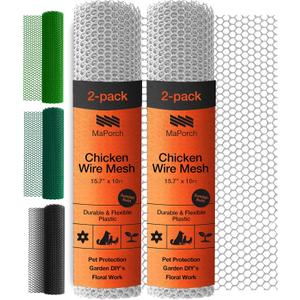 MaPorch Plastic Wire Mesh Fence - White, 15.71" x 10 ft, 2 Pack - Plastic Chicken Wire Fencing for Dogs, Rabbits & Poultry - Chicken Netting Barrier - Balcony Netting for Pets - Balcony Cat Barrier