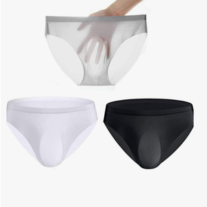 Men Seamless Underwear Ice Silk Sexy See-Through Briefs Underwear Shorts Ultra-Thin Mini Bikini 2XL