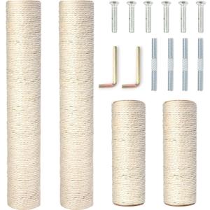 Barelove Cat Scratching Post Replacement, 4 Pieces Cat Scratcher Cat Tree Replacement Parts, 15.4'' x 2.67" Dia + 7.87 x 2.67" DiaNatural Sisal Rope Cat Scratch Posts Include M8 Screws