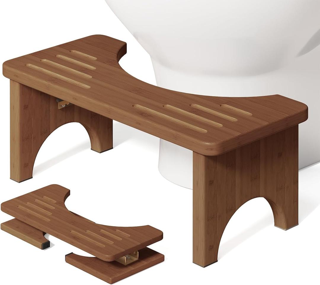 Toilet Stool Poop Stool, Collapsible Squatting Potty for Adults & Kids, Wooden Bamboo Step Stool for Bathroom, 7 Inch Height Foldable Pooping Toilet Foot Stool, Brown (1 Pack)