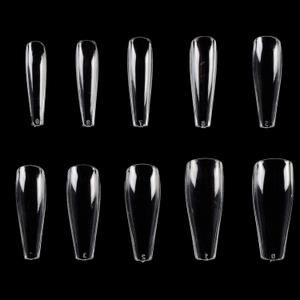 2 x MPNETDEAL 500Pcs Coffin Nails Long Ballerina False Nail Tips Full Cover Fake Artificial Acrylic Nails Extension Tips 10 Size for Nail Salon or Home Use DIY Nail Art Size (Clear)