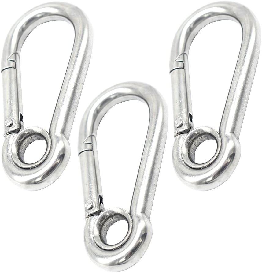 10 PCS M5 2 inch Stainless Steel Heavy Duty Carabiner Clips Keychain with Round Hole Snap Hook Quick Links Safety Chain Rigging Accessories Tool