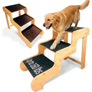 Dog Steps for Bed,Extra Wide Dog Stairs for Large Dogs,3-Step Bamboo Pet Ramp Assist Large Senior/Older Dogs or Pet(Up to 160 Pounds) Get to Couch Or High Bed (H:24 inch)