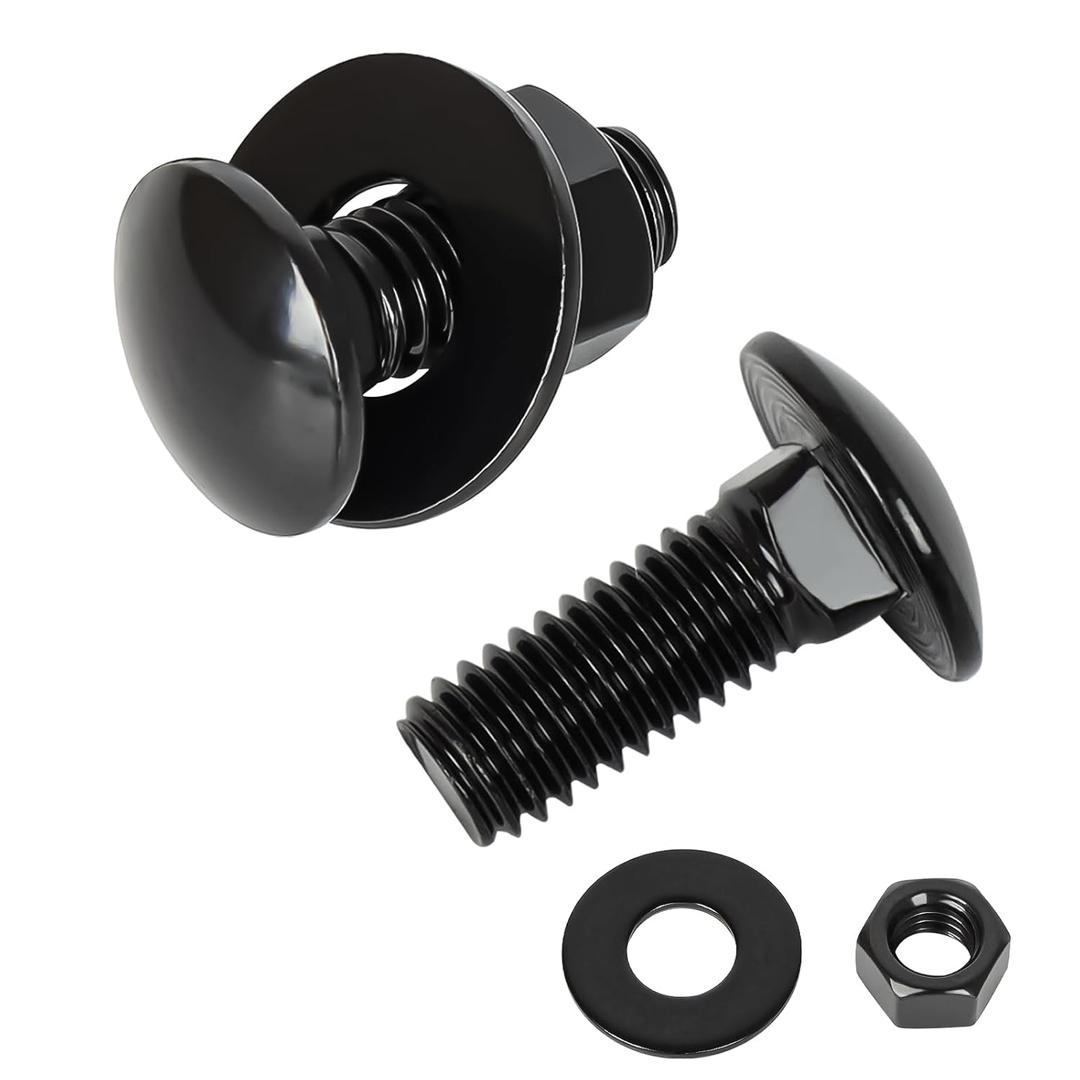 1/4-20 x 1-1/2" Carriage Bolt Kit, Stainless Steel 304 Carriage Bolts Screws with Hex Nuts & Flat Washers, Round Head Square Neck, Full Thread, Black Finish, 12 Sets