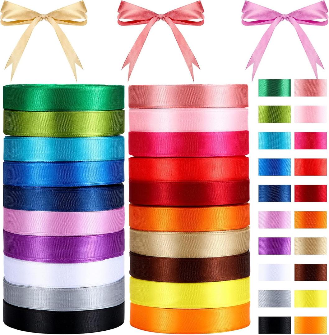Unittype 20 Rolls Rainbow Satin Ribbon 500 Yd Long Solid Color Assortment Satin Ribbons 20 Colors for Crafts DIY Bouquet Gift Wrapping Wedding Shower Decor(0.6 Inch Wide)