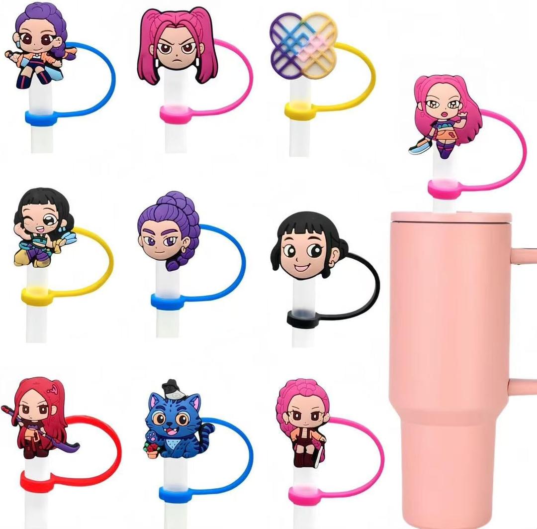 4 x 10 Pack Demon Movie Hunters Silicone Straw Toppers for Stanley Cup 40 30 oz, Reusable Dust-Proof StraW Cover Cap, Straw Accessories for Water Tumbler