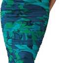 PRETTYGARDEN Women's Summer Maxi Floral Dresses Ruched Bodycon Sleeveless Mesh Formal Wedding Guest Cocktail Split Long Dress (Blue, L)