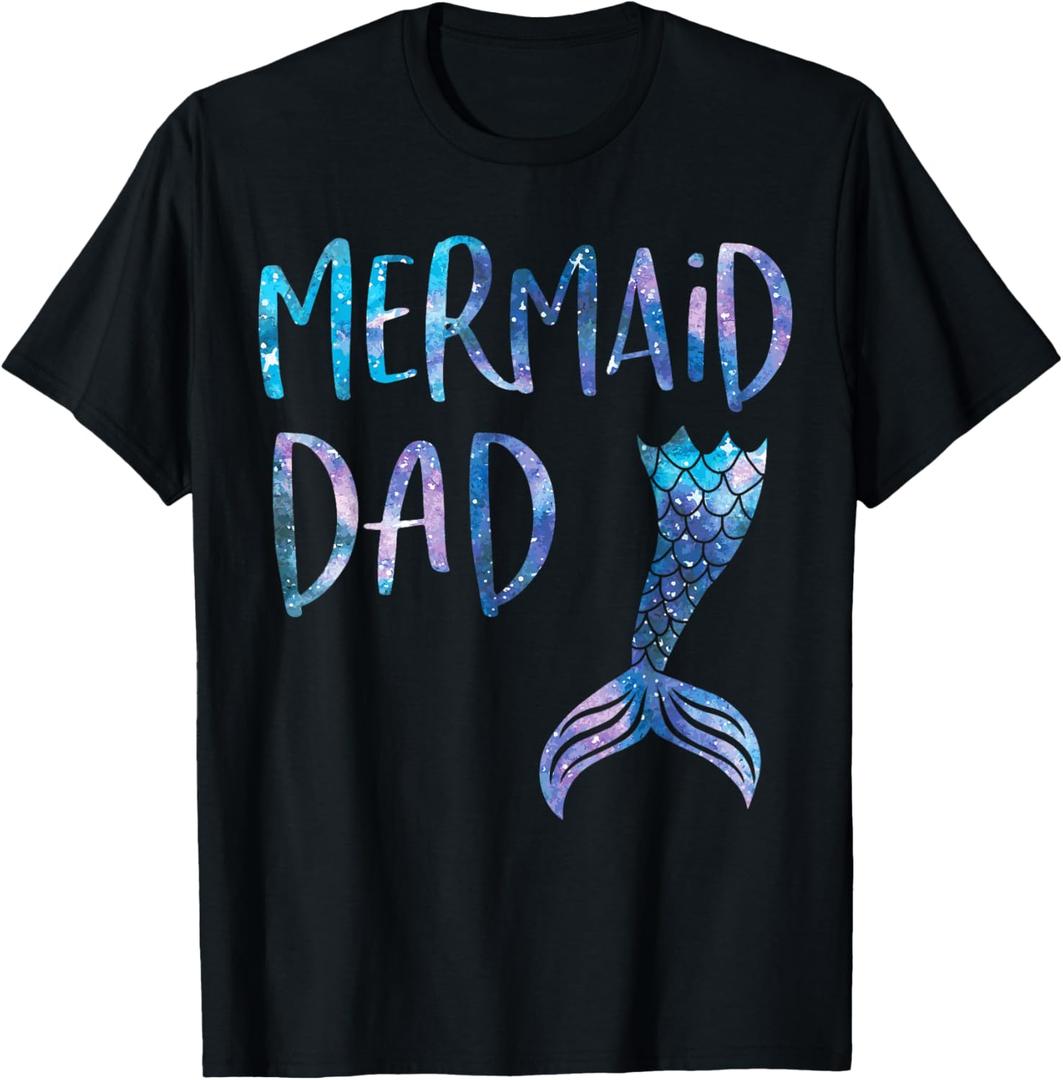 Mermaid Dad Tail Matching Mermaid Squad Birthday Party T-Shirt, Size: L