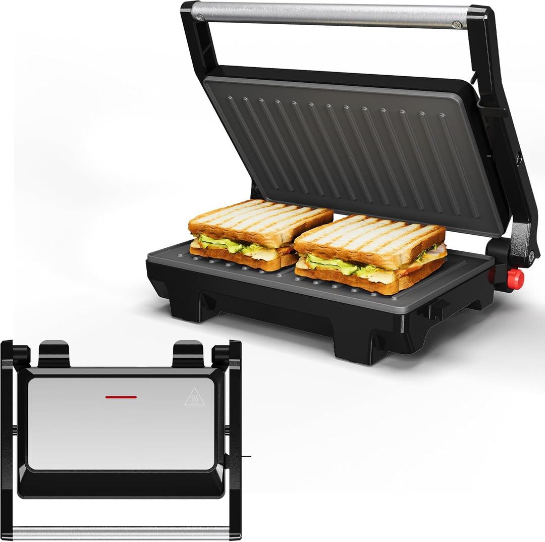 Panini Press Grill Indoor: Sandwich Maker with Nonstick Plates, Easy to Clean, 1000W Portable Panini Maker with Locking Lid, 3-in-1 Electric Grill Opens 180 for Cooking More