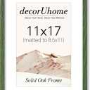 decorUhome Solid Oak Wood 11x17 Picture Frame, Display Pictures 8x12 with Mat or 11x17 without Mat, Wall Hanging Poster Frame, Green, 1 Pack