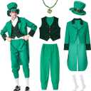 Kelpatol Men St Patricks Day Costume 6PCS Lepprechanu Costume for Adults Green Irish Outfit with Hat Necklace, Glasses, Socks (Medium)